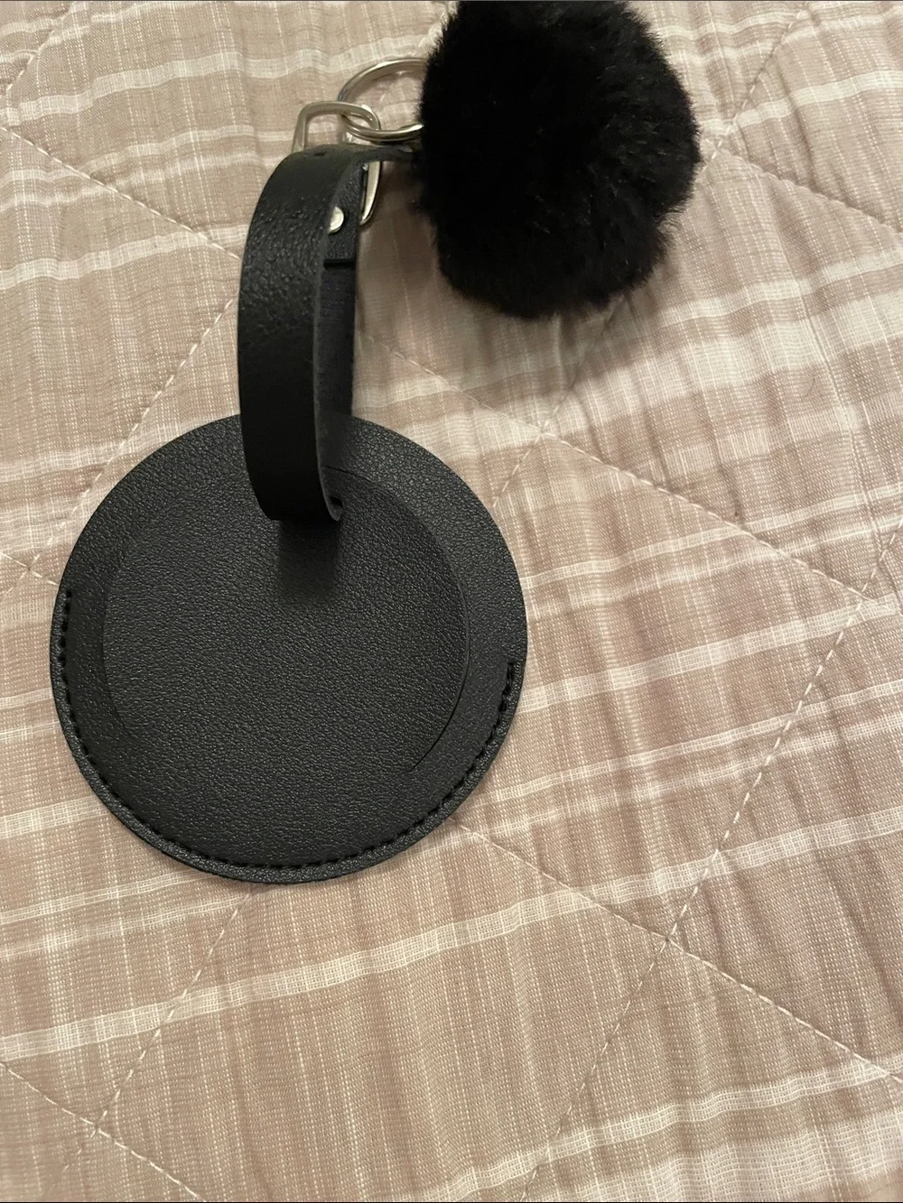 Black Faux-Fur Pom Pom Keychain with Luggage ID Tag